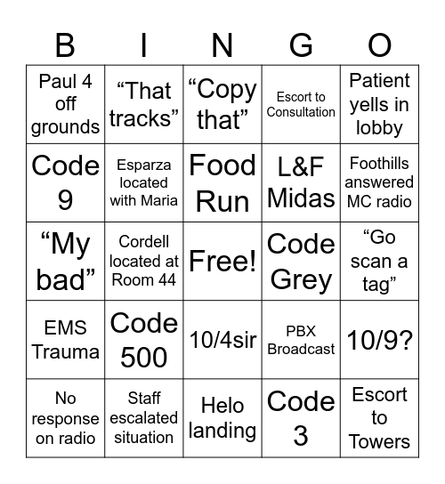 Graves Bingo Card