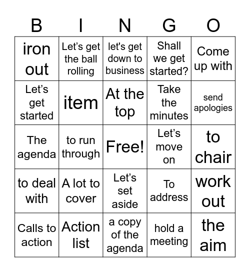 Meeting Expressions and Vocabulary Bingo Card