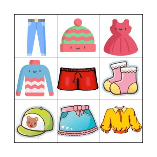 clothes Bingo Card