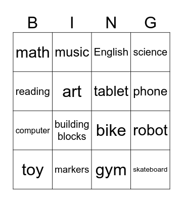 vocab Bingo Card