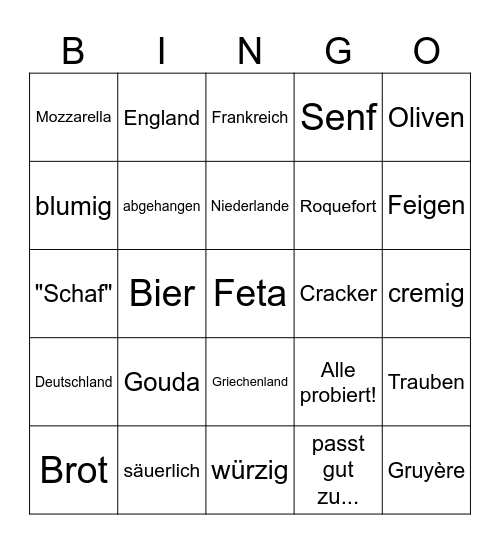 Das ist doch alles Käse! Bingo Card