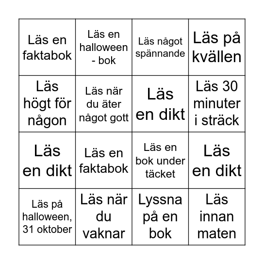 Biblioteksrådets läslovsbingo - Tema poesi Bingo Card