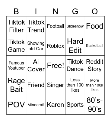 TikTok bingo Card