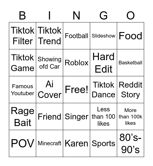 TikTok bingo Card