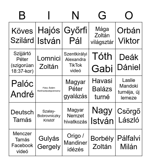 Tények Bingo Card