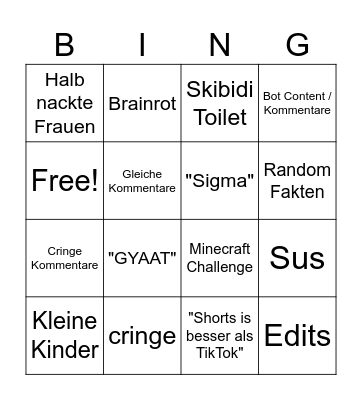 YTShorts Bingo Card