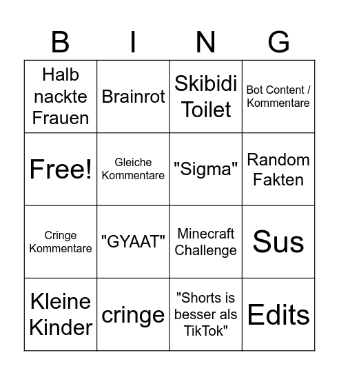 YTShorts Bingo Card