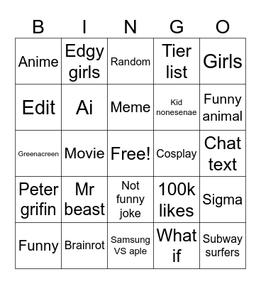 Yt shorts Bingo Card