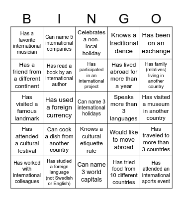 Cultural Bingo Card