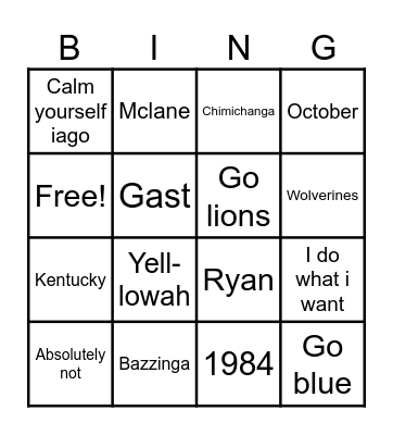 Kirt’s 40th Birthday Bingo Card