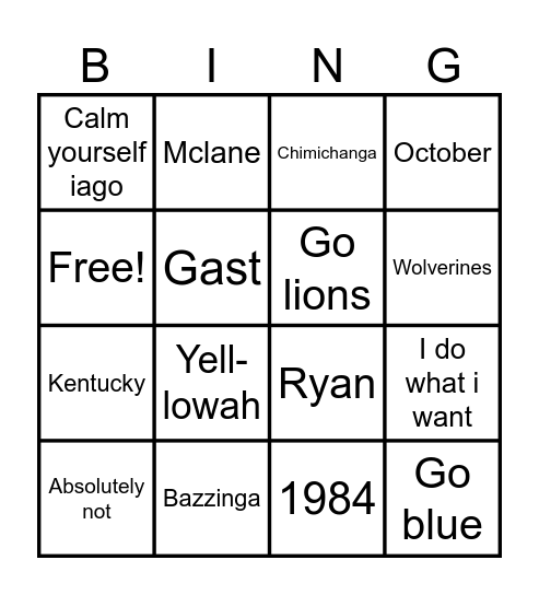 Kirt’s 40th Birthday Bingo Card