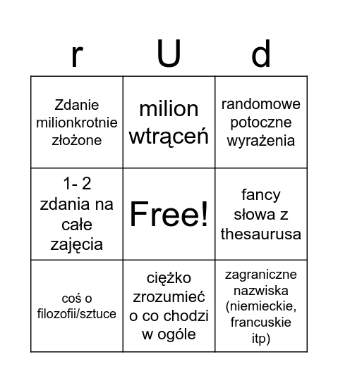 tekst na Rudolfa bingo Card