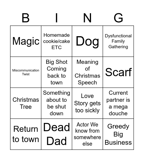 Sally's Birthday Christmas Film Bingo Card