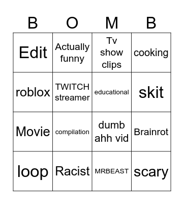 SHORTS BINGO Card