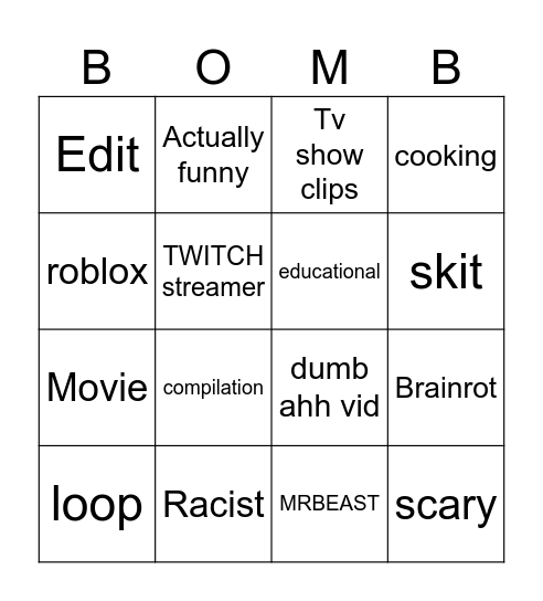 SHORTS BINGO Card