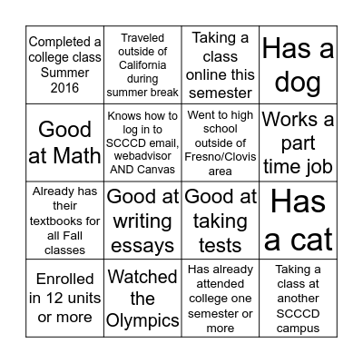Get to Know Your FYE Classmates Bingo Card