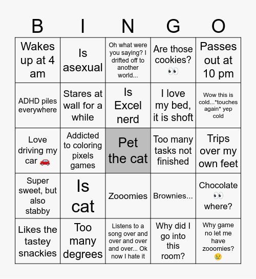 SnackyCat Bingo Card