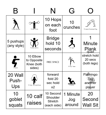 Fitness Challenge Bingo Card