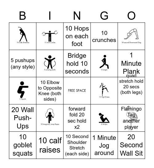 Fitness Challenge Bingo Card