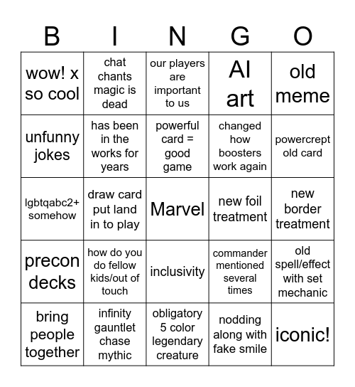 mtg universes beyond marvel Bingo Card