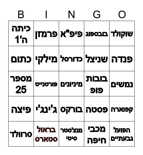 יומולדת 10 לאורי Bingo Card