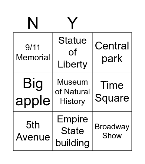 New York Bingo Card