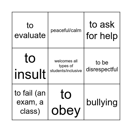 U1 ASD 7-9 Bingo Card