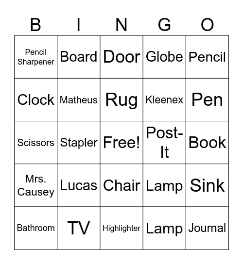 Mrs. Causey's Room Bingo Card