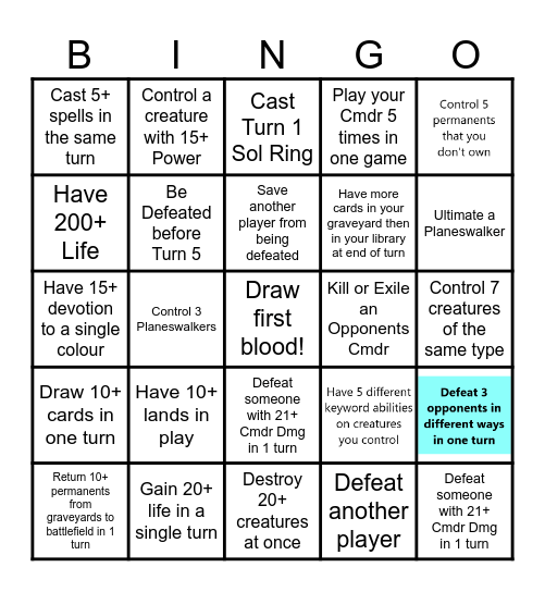 MTG Commander Bingo! Bingo Card