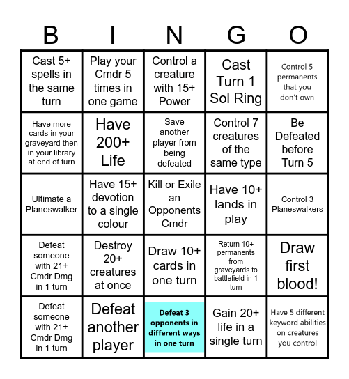 MTG Commander Bingo! Bingo Card