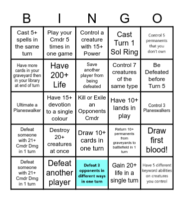 MTG Commander Bingo! Bingo Card