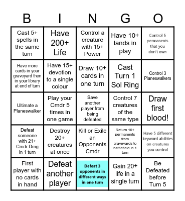 BG&G MTG Commander Bingo! Bingo Card