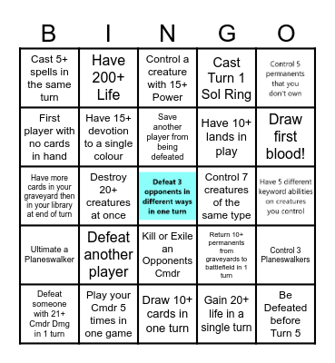 BG&G MTG Commander Bingo! Bingo Card