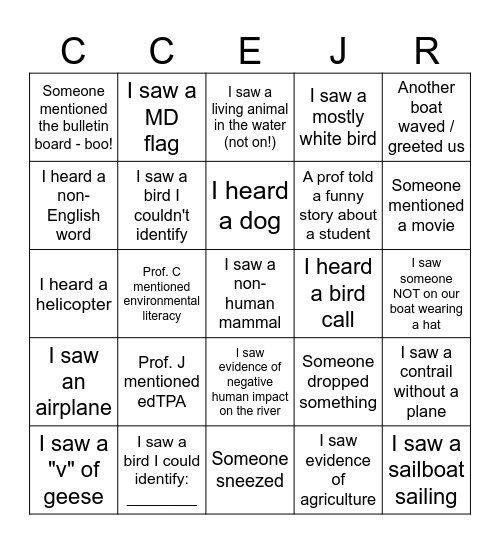 SecEd Bingo Card