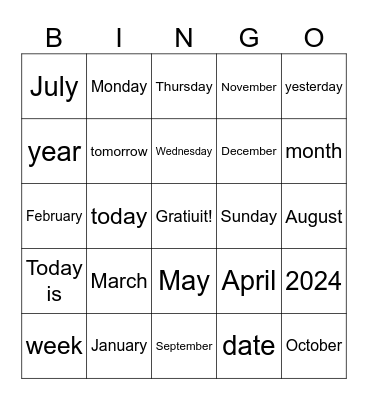 le calendrier Bingo Card