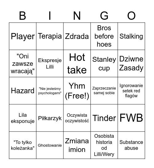 Besties Podcast Bingo Card