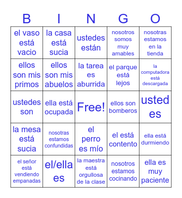 Ser y Estar Bingo Card