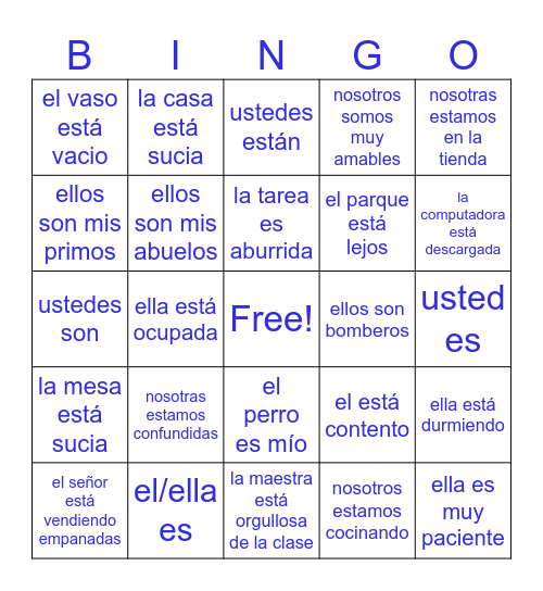 Ser y Estar Bingo Card