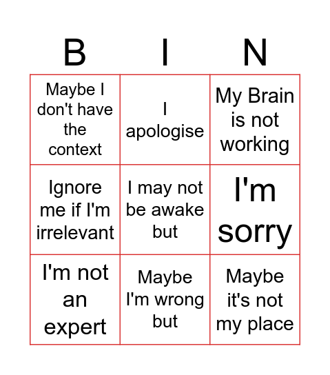 David during meeting and presentations... Bingo Card