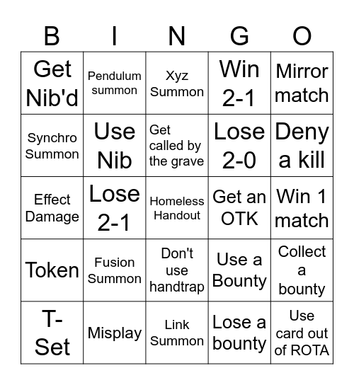 Yu-Gi-Oh Tasks Bingo Card