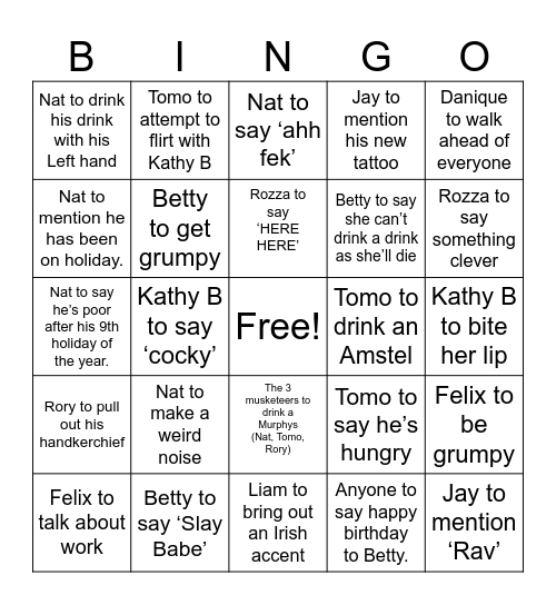 Betty Birthday Bonanza Bingo Card