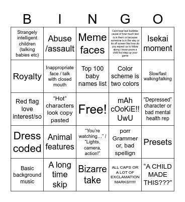 Gacha life mini movie / glmm Bingo Card