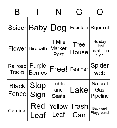 Trail Bingo Card