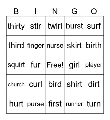 er  ir  ur Bingo Card