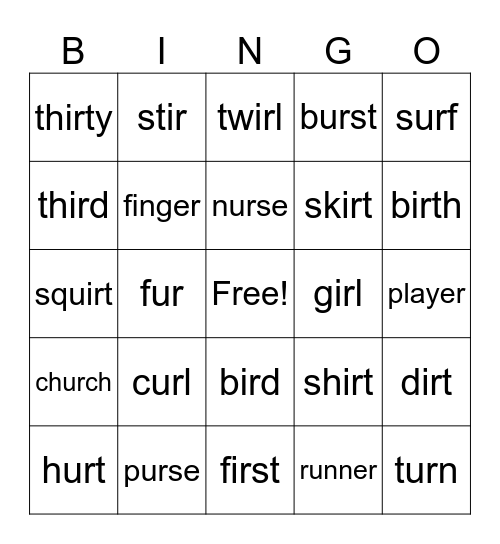 er  ir  ur Bingo Card