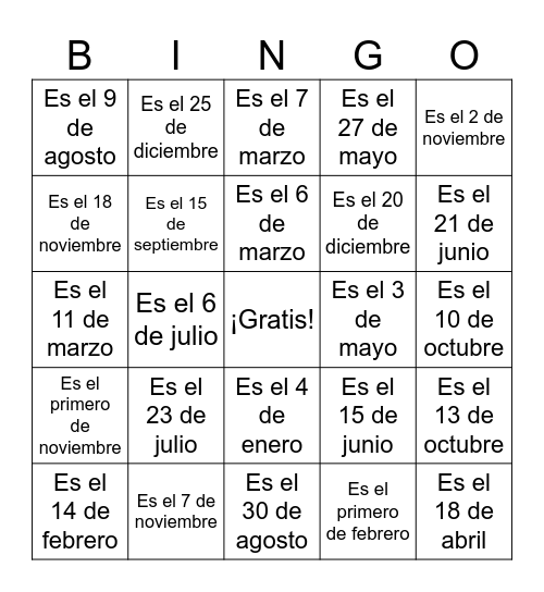 La Fecha Bingo Card