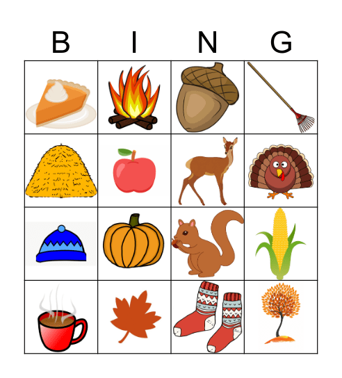 Fall Items 4x4 Bingo Card