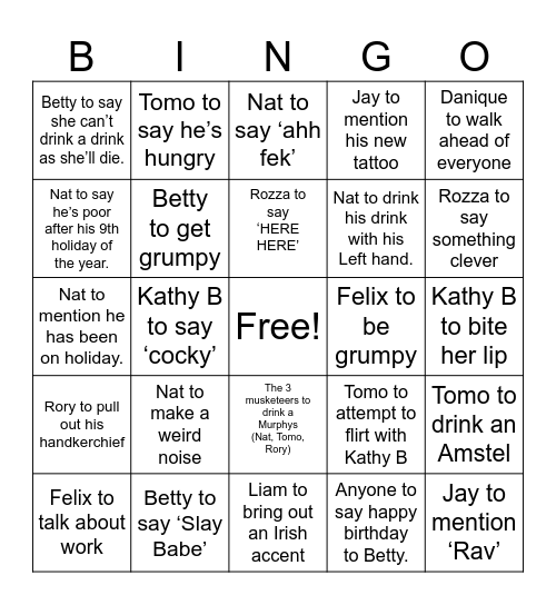 Betty Birthday Bingo Card