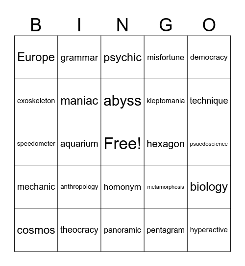 Untitled Bingo Card