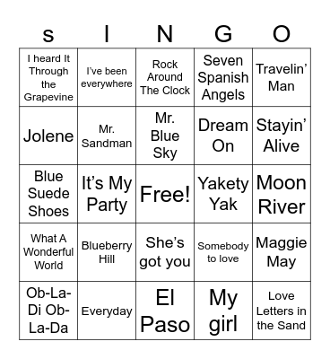 Music Bingo Card